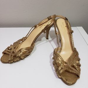 Kate Spade Gold Leather Strappy Slingback Heels